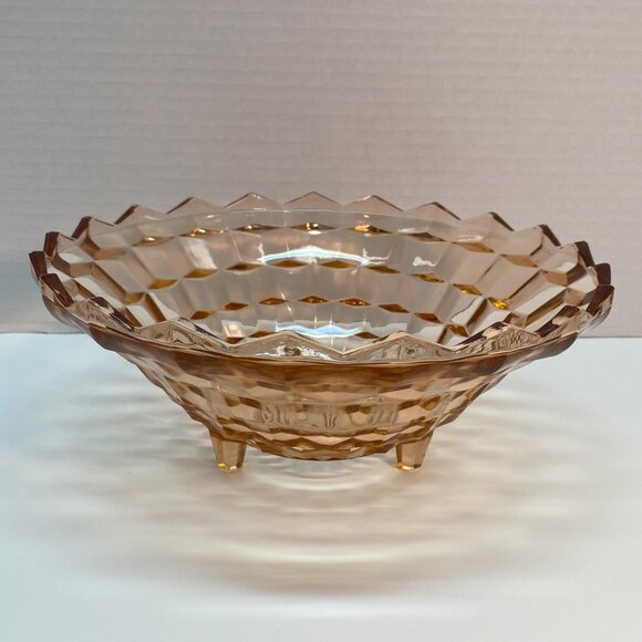 Indiana Glass Whitehall Rose Peach 3-Foot Bowl / Vintage Footed Salad Bowl - Picture 1 of 5